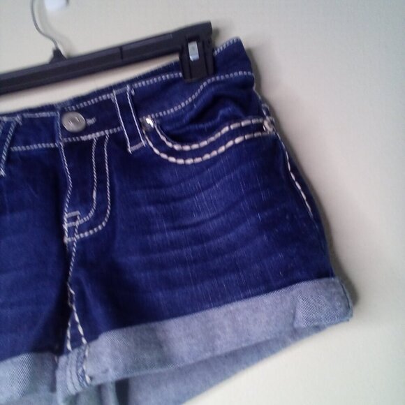 Knox Rose Shorts Women 2 Midi Short Button Pocket Large Stitching Roll Hem Blue - Picture 5 of 13